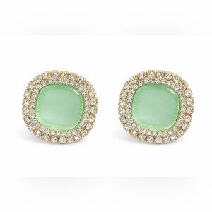 Tuckernuck Gold Tone Green Cushion Halo Crystal Stud Earrings